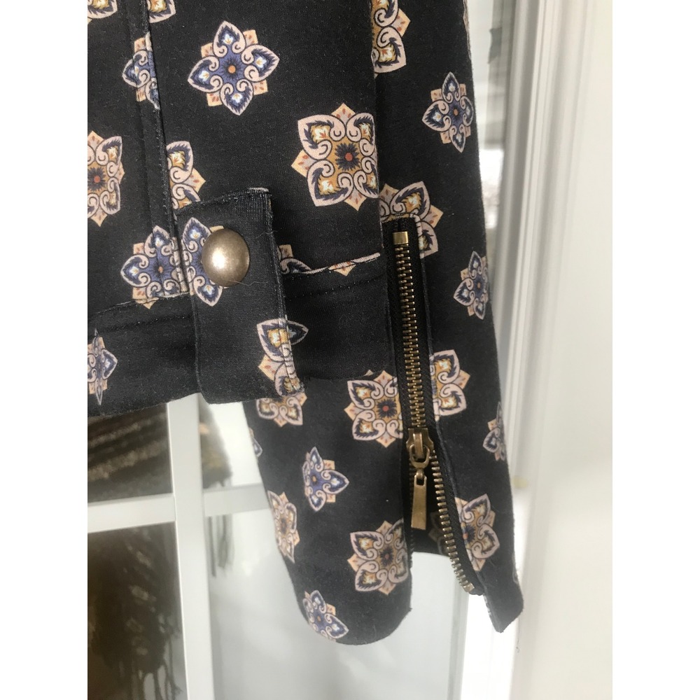 INSIGHT NEW YORK Black Floral Print Moto Jacket Blazer Womens Size 12 - Picture 4 of 9